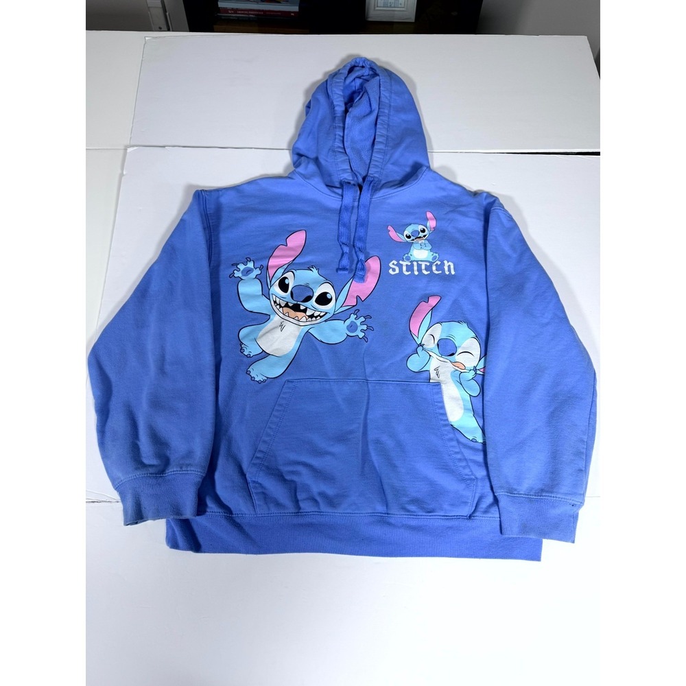 Disney Hoodie Womens XL(15-17) Blue Cotton Fleece Stitch Graphic Kangaroo Pocket